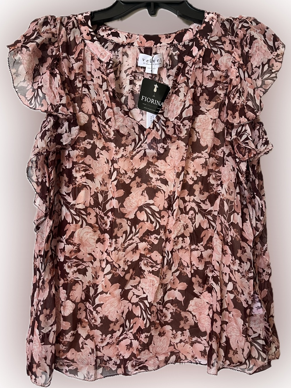 NWT Velvet by Graham & Spencer Floral Flutter Sleeve Blouse with Camisole
